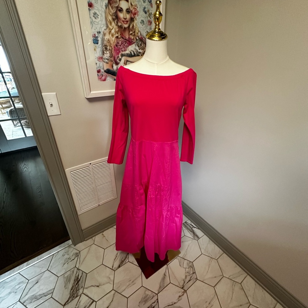Tuckernuck Bright Fuchsia Pink Boatneck Midi Dress